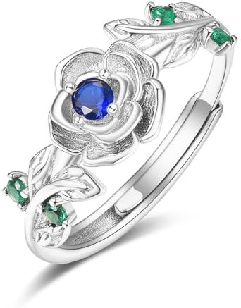 Zeuslia Rose Ringe 925 Silber Verstellbar Saphir Ring Mit Geburtsstein September Schmuck Geschenke für Damen Frauen