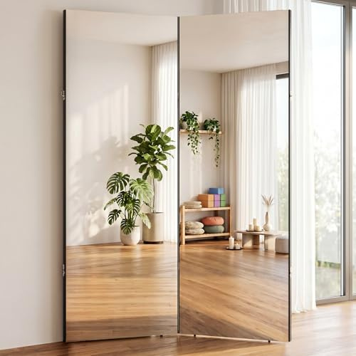 brisafe 360° Faltbarer Ganzkörperspiegel 180x120cm | Bruchsicherer Standspiegel, platzsparend und stabil; für Homegym, Workout, Yoga und Training; drehbar Schwarz