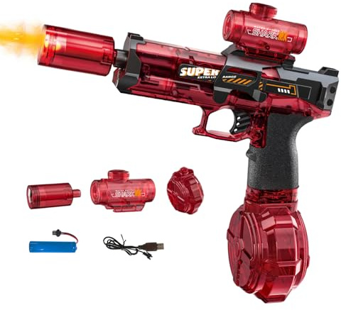 Wasserpistole Elektrisch, Elektrische Wasserpistole mit Blitzeffekten wasserdichte Spritzpistole Spielzeug Wasserpistole Sommer Wasserspielzeug Für Pool, Strand, Garten,Electric Water Gun (Rot)