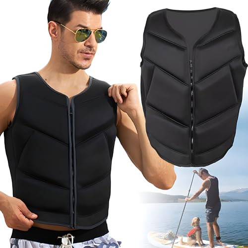 HSKJTT Giubbotto di Salvataggio in Neoprene, Giubbotto Salvagente per Adulti Bambini Sport Acquatici Giubbotto Salvagente per Kayak Pesca Surf Canottaggio,S(25-35KG),Black