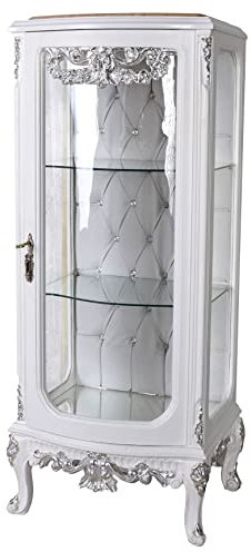 Antik Weiß Rokoko Glas Vitrine Regal für Wohnzimmer 130 cm Palazzo Bar Vitrine