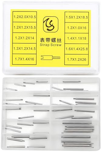 Raheem Watch Strap Pins Screw 50pcs - Watch Strap Repair Kit, 10 Sizes Watch Metal Band Link Pins Strap Screw Set with Storage Box, Watch Repair Tool Accessories(50Pcs)