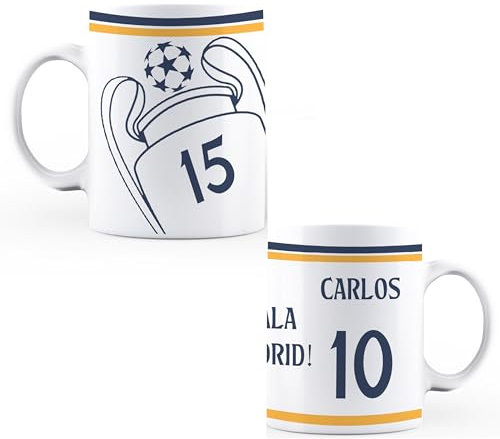 Taza Personalizada Equipo Futbol con Texto. Regalo Original - Camiseta Personalizada (Real Madrid 2)