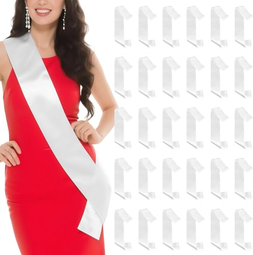 AZKEEGREY White Blank Sashes, 30 Pack, 160 x 9.5 CM Satin Sash Plain Sashes | for Bride, Pageant, Award, Wedding, DIY, Personalised Birthday