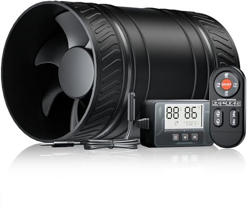 SBONNI Rohrlüfter 100mm mit Feuchtigkeitssensor Temperatursensor Timer Automatische Belüftung, 95-310m³/h 6 Stufen Rohrventilator, Inline Abluftventilator Fernbedienung, Gewächshaus Bad Keller P125
