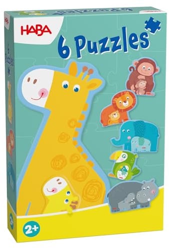 HABA 6 erste Puzzles Tierfamilie – 6 teiliges Set für Kinder ab 2 Jahren – Pädagogisches Puzzleerlebnis – 2012185003