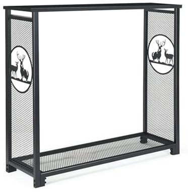 Kaminholzregal Outdoor 120cm Lang Metall Kaminholzhalter mit Seiten- und Untergittern, Deko Hirsch Motive, Indoor Kaminholzregal Holzregal für Kamin Feuerstelle Holzofen