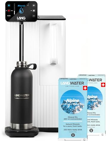 LANGWATER Autisch Osmoseanlage mit anpassbarer Mineralisierung | Umkehrosmoseanlage mit UV Heißwasserspender & Mineralien aus 2 Swiss-made Mineral-Packs Keine Installation Optimale Hydration