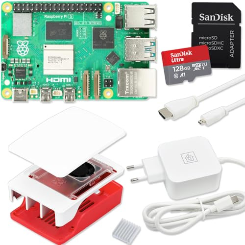 Raspberry Pi 5 8GB Starter Kit | 128GB Ultra Edition | 45W Power Supply | Official Housing with Fan | 4K Micro HDMI Cable 1m | Aluminum Heat Sink | Ideal for Smart Home, Retro Gaming & Home