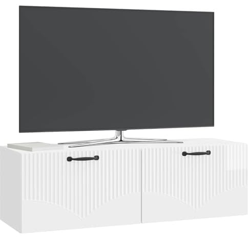 vidaXL Wandmontierter TV-Schrank Hochglanz Weiß 98 x 31 x 30 cm, Moderner Wohnbereich, Rechteckiger Wandschrank, Viel Stauraum, Schlichtes Design für die Haushaltsorganisation