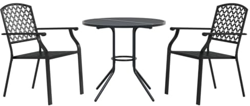HFMDRMU Stackable Garden Chair Set 3 Pcs Anthracite Powder-Coated Steel Bistro Chairs with Backrests for Outdoor Patio