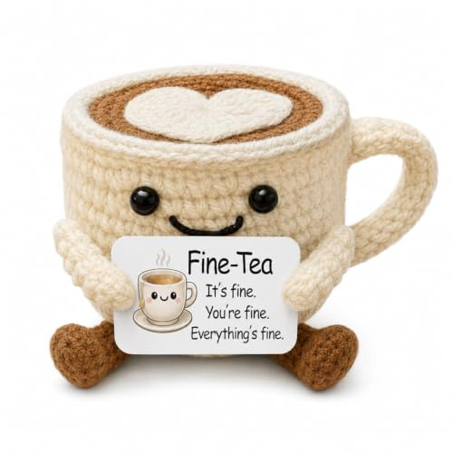Borealyn Emotional Support Crochet Tea Cup, Cute Positive Gifts with Cards, Handmade Knitted Encouragement inspirational Gifts for Friend Colleague