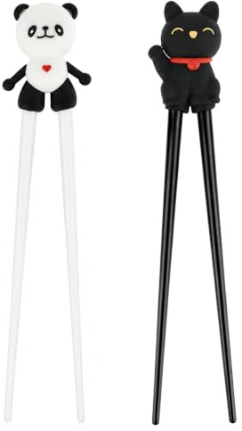 2 Pairs Cartoon Animals Training Chopsticks, Non-Slip Beginner Chopsticks with Chubby Panda & Black Lucky Cat, Rebound Kids Learning Chopstick, Reusable Toddler Chopstick for Home Daily Use