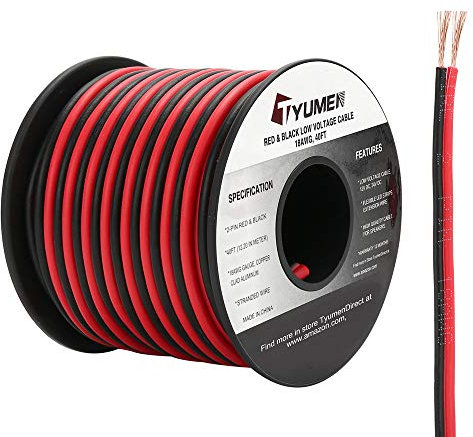 TYUMEN 40FT 18 Gauge 2pin 2 Color Red Black Cable Hookup Electrical LED Strips Extension Wire 12V/24V DC Cable, 18AWG Flexible Wire Extension Cord for Ribbon Lamp Tape Lighting