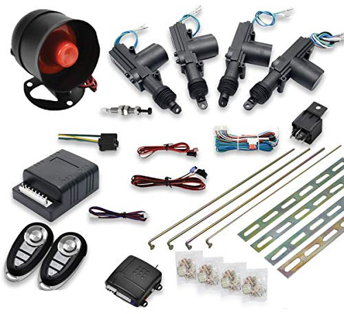MASO Kit di chiusura centralizzata a distanza per auto, 4 porte, sistema Keyless Entry + sistema antifurto di allarme immobilizzatore con sensore d'urto universale adatto per tutte le Ca