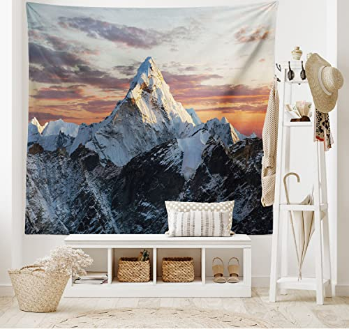 ABAKUHAUS Bunt Wandteppich, Berg Nepal Everest aus Weiches Mikrofaser Stoff Waschbar ohne Verblassen Digitaldruck, 150 x 110 cm, Weiß Grau
