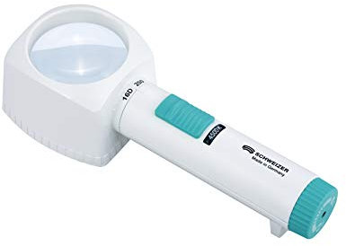 Standlupe – Leselupe mit Ständer und LED Licht, 4500 K neutralweiß, Made in Germany, Batteriebetrieb, 5-fache Vergrößerung (16D), asphär. Linse 60 mm, kontrastreich, SCHWEIZER ÖKOLUX plus