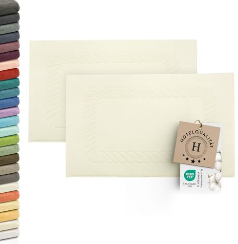 ZOLLNER 2er Set Badematten - weiche und saugstarke Duschvorleger - waschbar bis 95°C - Baumwolle - 50x70 cm in Natur