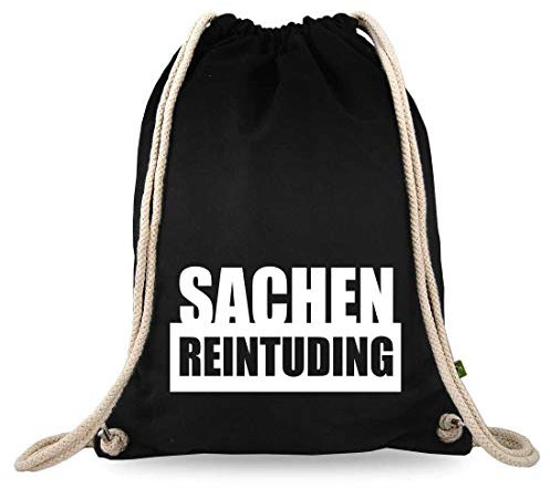Turnbeutelliebe® Turnbeutel mit Spruch - lustige Motive & Sprüche - Bedruckt - Baumwolle schwarz - Sportbeutel - Rucksack - ca. 12 Liter - 37 x 46 cm (Sachenreintuding)