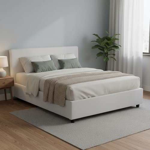 Talamo Italia - Doppelbett Bonaria, Bettkasten mit Kunstlederbezug, 100 % Made in Italy, Öffnung vorne, inklusive Matratze 160 x 200 cm, Weiß