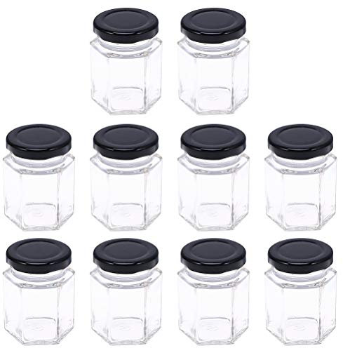 10 Pièces Pot De Stockage En Verre Pot De Nourriture Scellé Organisateur Pots De Miel Hexagonaux Bocal Transparent De Conservation Des Aliments Fer Forgé Avec Couverture Caviar