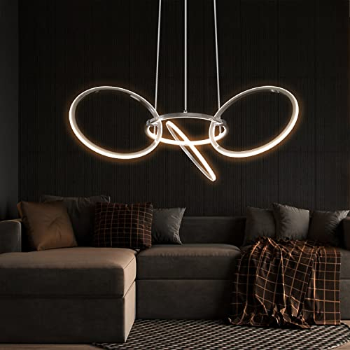 ZMH Pendelleuchte LED Hängelampe Wohnzimmer: 38W Groß Hängeleuchte Modern Wohnzimmerlampe Hängend Esszimmerlampe 4Ring Esstischlampe Design Pendellampe für Schlafzimmer Esstisch Esszimmer Rastaurant