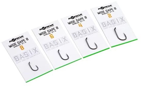Korda Basix Wide Gape Barbless Hooks | Size 4 | Perfect All-Round Fishing Hook | Aggressive In-Turned Eye | Strong X Gauge Wire | Long-Lasting Black Nickel Finish | 10-Pack