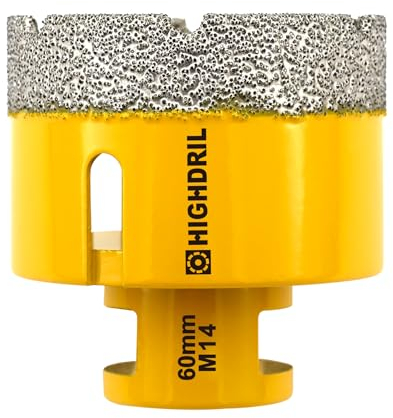 HIGHDRIL Diamant Bohrkrone - 60mm Lochsäge Fliesen M14 Gewinde für Porzellan Fliese Keramik Granit Marmor Trockenbohren Fliesen Diamantbohrer