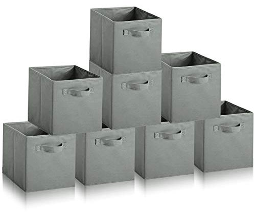Hibtn Set of 8 Foldable Storage Box, Fabric with Handles Storage Cubes And Cloth Storage Organizer Drawer For Closet And Toys Storage,27 x 27 x 27 cm, Gray