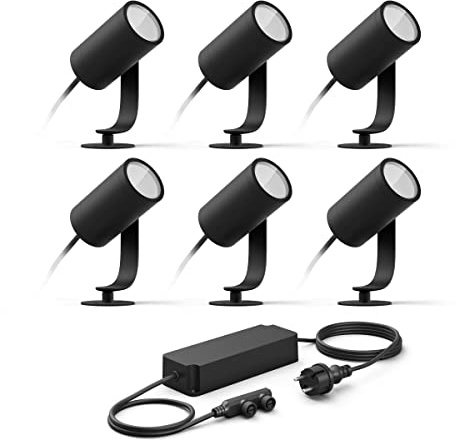 Philips Hue Lily Basic Set of 6 Garden Spots (Anthracite) - White and Colored Light - Includes Power Cable Garden Lighting - Hue White and Color Ambiance