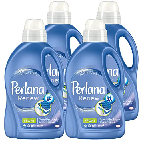 4 x Perlana Renew Sport Flüssigwaschmittel für Wäsche und Waschmaschine, aktive Pflege, beseitigt schlechte Gerüche für technische Kleidung und Sportstoffe, 4 Flaschen à 1,44 l