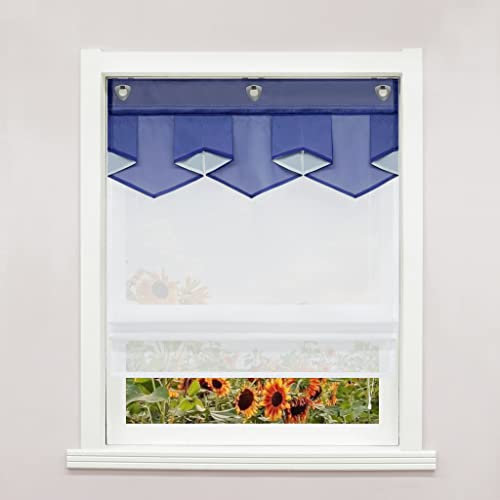Delien Raffrollo mit Hakenaufhängung ohne Bohren Transparente Ösenrollo Doppelschichtige Raffgardine »Pfeil« Moderne Rollos Wohnzimmer Fenster Gardine 1 St. BxH 80x140cm,Dunkelblau