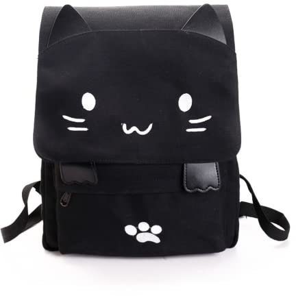 Kawaii Rucksack Katze niedlich ästhetisch Kitty Anime Miau Tier Schulbedarf japanische Büchertasche schwarz große Kapazität, weiße katze, Large, Daypack Rucksäcke