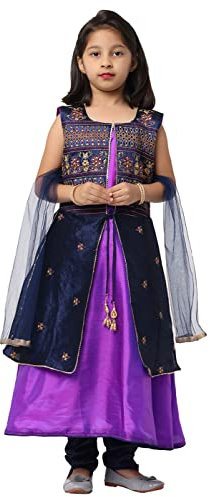 Ashwini Abito da ragazza Salwar con lavoro Zari | Abiti etnici indiani pronti per bambini Churidar Salwar, Viola, 4-5 Years