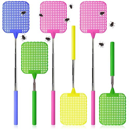 com-four® 6X Teleskop-Fliegenklatsche - Insektenschutz mit flexibel ausziehbarem Stiel - Schädlingsbekämpfung Fliegenfänger [Auswahl variiert] (6 Stück - bunt)