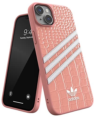 adidas Case Designed for iPhone 14 Plus | Shockproof Drop Protection | Wireless Charging Compatible | 6.7 Inch Samba Alligator Magic Mauve Three Stripe Design | Protective Originals Mobile Phone Cover