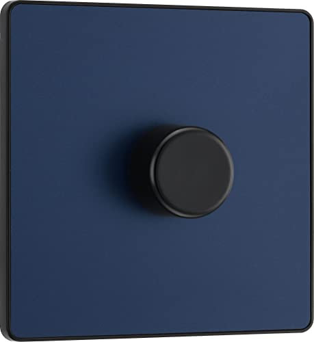 BG Electrical Intelligent Single Wall Dimmer Switch, 2 Way, Screwless Front Plate, Evolve, Matt Blue, 200W, PCDDB81B