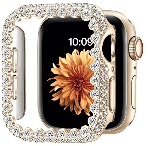 Custodia antiurto con strass compatibile con Apple Watch Serie 6/5/4/SE 3/SE 2/SE 44 mm, copertura protettiva per il viso da donna, telaio rigido in PC per iWatch 44 mm