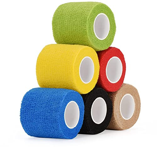 SEADESKY 6 Rotoli Benda Elastica Coesiva 5cm x 4.5m Bendaggio Adesiva Coesiva Benda Nastro Bendaggio Sportivo Autoadesivo Benda Salvapelle Sport Nastro Bendaggio per Mani, Piedi