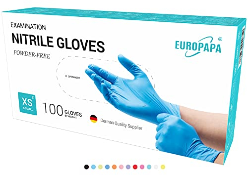 EUROPAPA® 500x Einweghandschuhe Nitrilhandschuhe puderfrei Untersuchungshandschuhe EN455 EN374 latexfrei Einmalhandschuhe Handschuhe in Gr. S, M, L & XL verfügbar (Blau, XS)