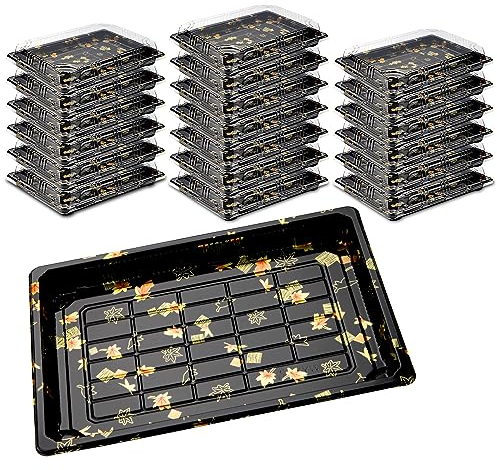Mbsomnus 20pcs Plastic Buffet Trays with Lids Reusable Catering Trays Sandwich Platter Trays with Lids Sweet Treat for Party Food Cake Sushi Buffets (26x19x5cm - Leaf)