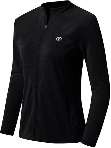 AjezMax Laufjacke Damen Langarm Sportjacke Gym Tops Yoga Fitness Sweatjacke Atmungsaktive Sportjacke Leicht Trainingsjacke für Outdoor Sport Schwarz L