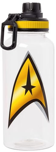 Silver Buffalo Star Trek : The Original Series Gold Delta Logo Twist Bec Bouteille d'eau en plastique et ensemble d'autocollants pour personnaliser | Capacité : 946 ml