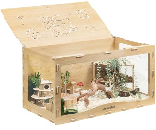 Holz Hamsterkäfig groß für syrische Hamster, Zwerg Hamster und Meerschweinchen – 100 x 50 x 50 cm Hamsterkäfige transparenter Kleintierkäfig (Die haustür)