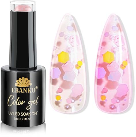 EBANKU Glitzer UV Jelly Gel Nagellack Set, 10ML Transparenter Soak Off UV Gel für Zuhause Salon DIY Nagelkunst