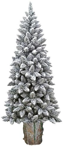 Albero di natale bianco innevato con base tronco legno vero realistico cm 180 folto slim salvaspazio