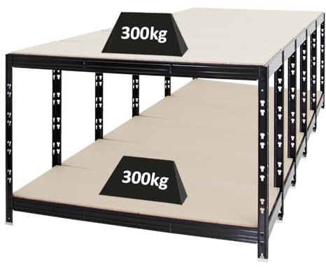 PROREGAL Mega Deal 5X Werkbank Tiger | 300 kg pro Fachboden | HxBxT 90x140x60cm | Schwarz | Höhenverstellbar Werktisch Arbeitstisch Steckmontage Packtisch