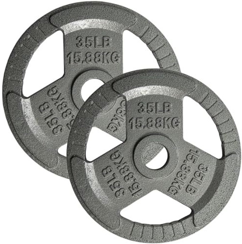 Yes4All Tri-Grip Handles Olympische Hantelscheiben/Hantelscheiben aus Gusseisen, geeignet für Langhantelübungen, Kraft-, Flexibilitätstraining - 15,9 kg (Paar)
