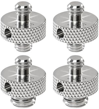 Frgyee Upgraded Stainless Steels 1/4 Male to 1/4 Male & 1/4 Male to 3/8 Male Tripod Threaded Screw Adapter with Hole for Camera Light Stand with Hex-L Wrench 4 Pcs