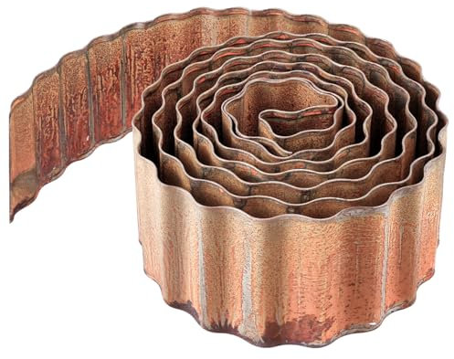 HolyMaji Corrugated Metal Garden Edging, Metal Landscape Edging Border, Sturdy Metal Fence Perfect for DIY Flower Beds and Lawn (Rusty, 4 Tall)